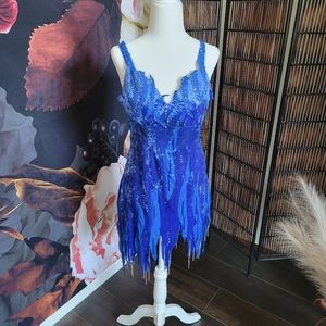 Small Blue ballroom rhythm / latin conpetition dress, for beginners showcase
